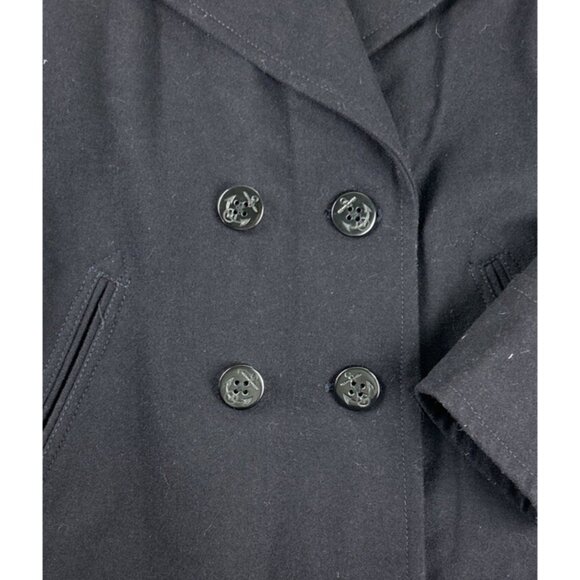 American Eagle Double Breasted Pea Coat Navy Blue Womens Size Large Plaid Liner - Picture 4 of 8